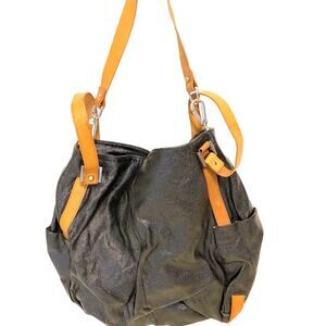 KennethCole NewYork Supple Brown Black Manmade Shoulder Tote Bag Large Boho Y2K